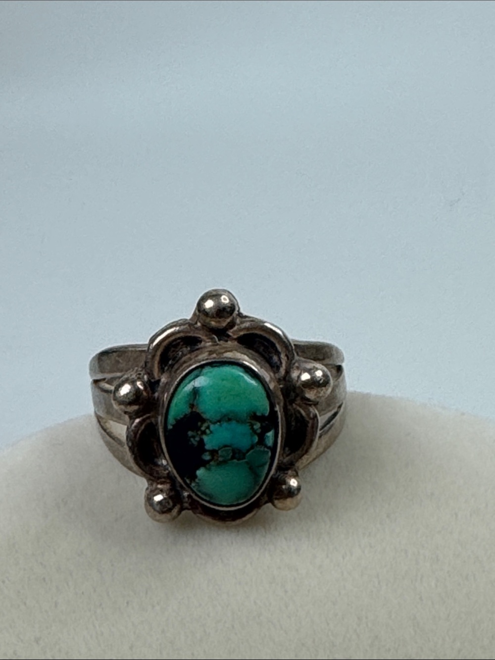 Sterling Silver Turquoise Oval Statement Ring - Green Turquoise Size 5